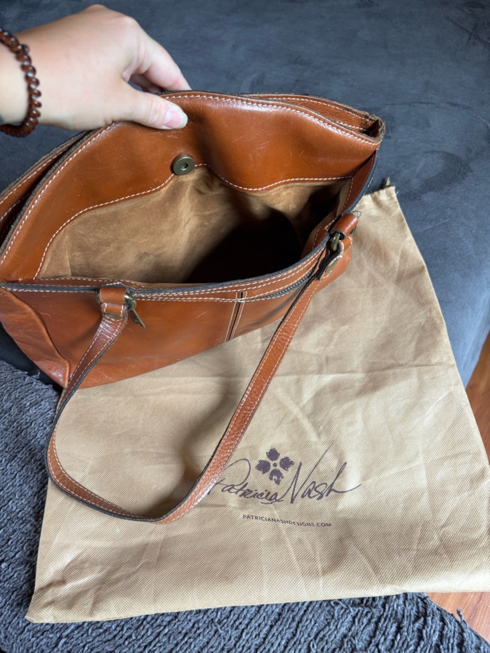 Patricia Nash Poppy Tote (Poppy Satchel), Heritage Tan Full Grain Leather Purse - Picture 11 of 16